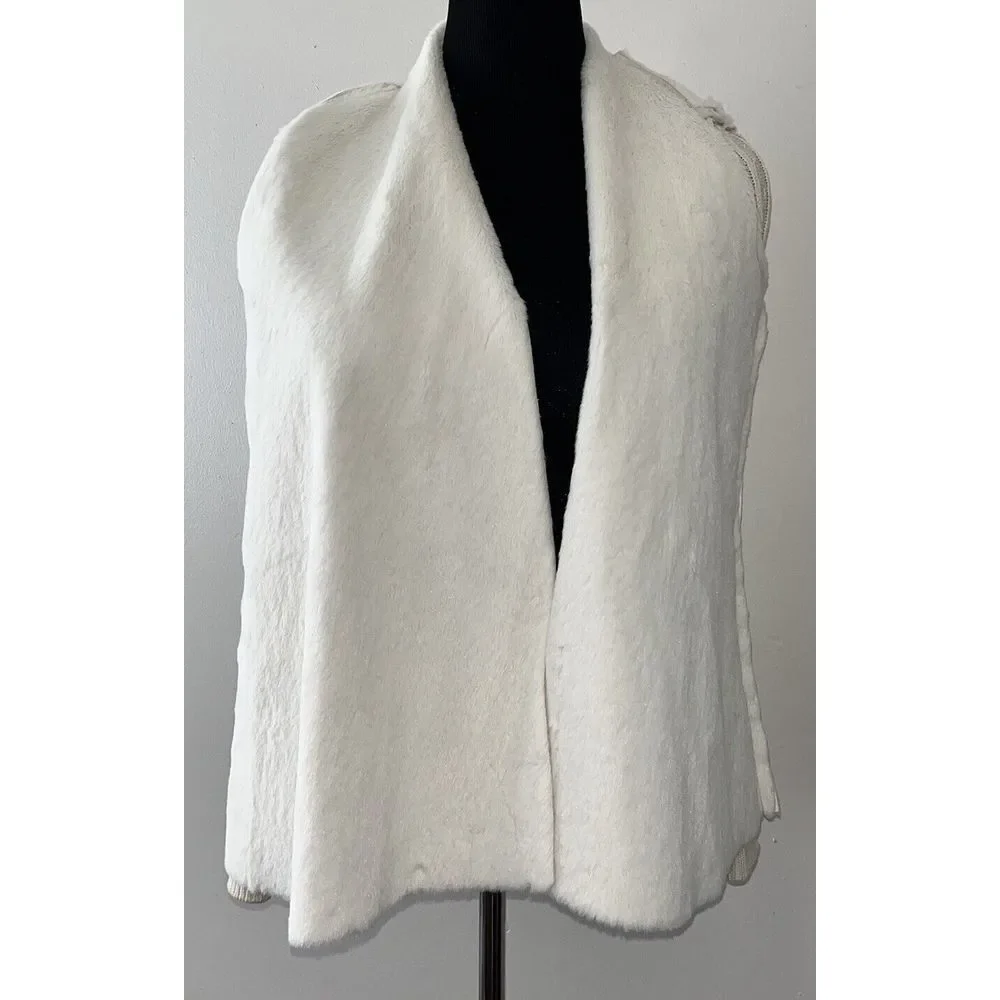 Gaby Eden Faux Fur Suede Open Front Cardigan Sweater Ivory Size‎ Medium Jacket